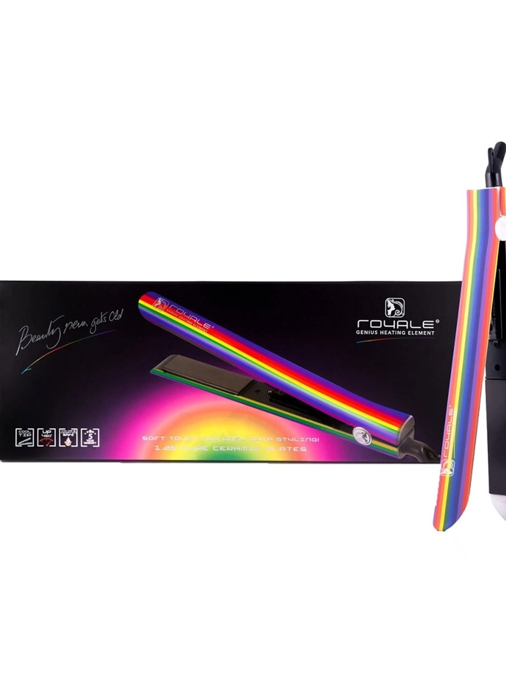 NIB Royale Genius Heating Element 1.25" Rainbow Ceramic Flat Iron